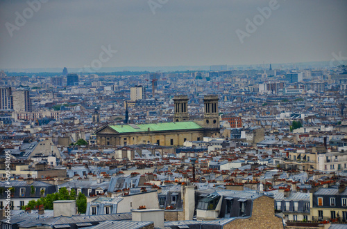 Aerial Cityscape View of Paris France Rooftops and Buildings