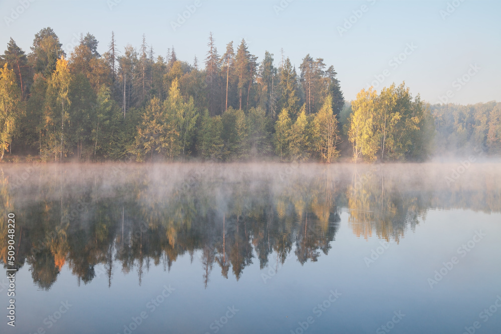 foggy lake in early morning