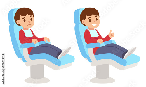 Cute cartoon boy in dentist chair