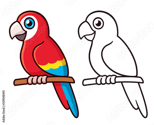 Cute cartoon macaw parrot drawing