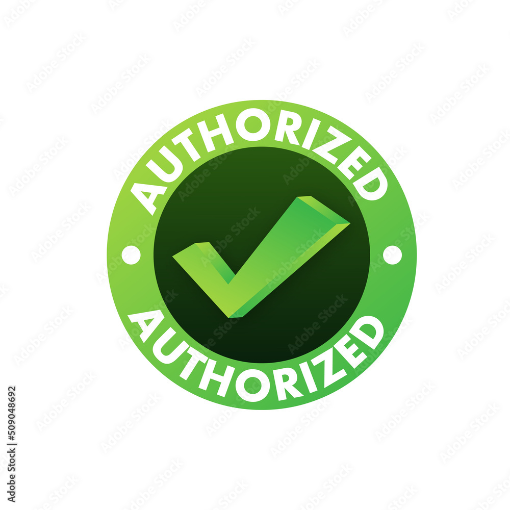 Authorized dealer icon in red circular seal stamp. Check mark icon. Sign forbidden Authorized dealer icon in red circular seal stamp. Check mark icon. Sign forbidden