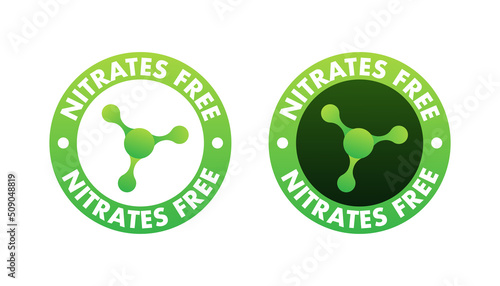 Nitrates free green symbol. Nitrate Forbidden. Nutrition Certified. Vector stock illustration.