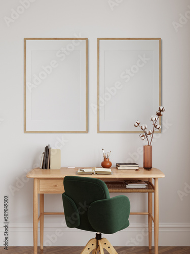 Frame & poster mockup in Boho style interior. 3d rendering, 3d illustration  © Yuri-U