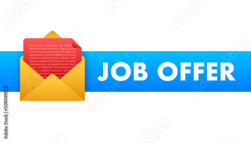 Envelope with Job offer message. Recruitment, Candidates. Work search success. Vector stock illustration