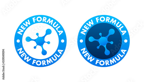 Blue image. New Formula circular futuristic pictogram molecular cell with - isolated on white. Icon on blue backdrop