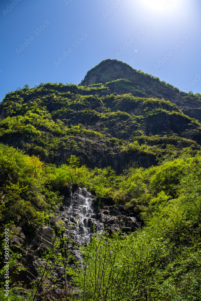 Vertical image of the waterfall on the Tianmen mountain, Zhangjiajie, Hunan, China Vertical image of the waterfall on the Tianmen mountain, Zhangjiajie, Hunan, China