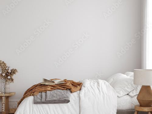 Bedroom room. Wall mockup. Wall art. 3d rendering, 3d illustration	