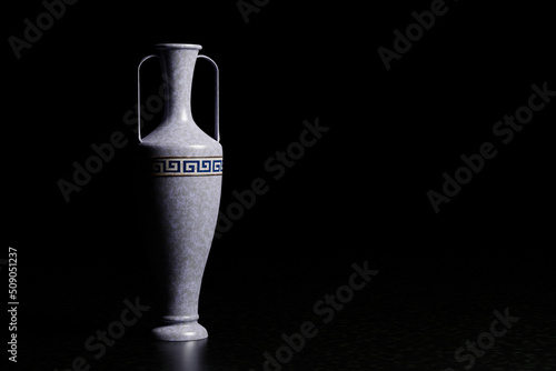 Cuadro en lienzo Greek amphora on black background. 3D illustration