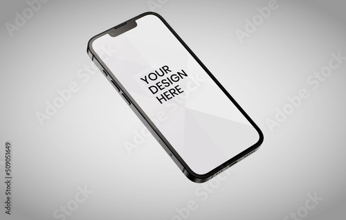 smartphone screen on white background mock up. Phone modern screen design. mock up isolated on gray background PSD. Save with clipping path.