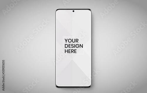 smartphone screen on white background mock up. Phone modern screen design. mock up isolated on gray background PSD. Save with clipping path.