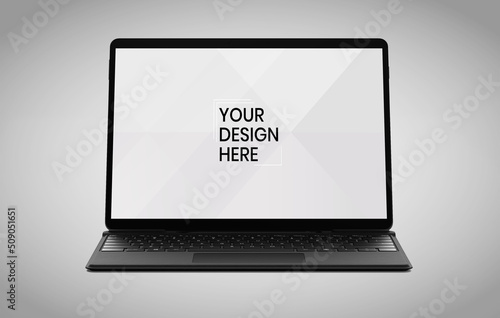 Laptop screen on white background mock up. computer modern screen design. mock up isolated on gray background PSD. Save with clipping path.