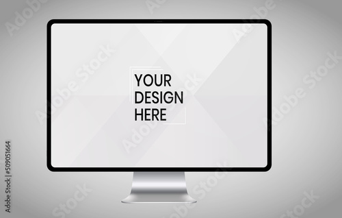 Computer screen on white background mock up. Computer modern monitor design. mock up isolated on gray background PSD. Save with clipping path.