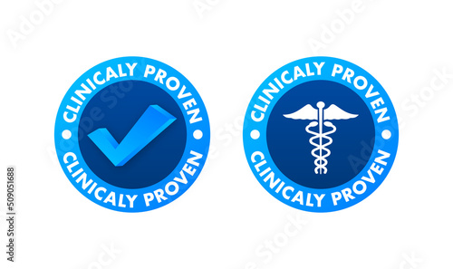 Clinicaly proven. Simple modern emblem with clinically proven. Vector illustration photo