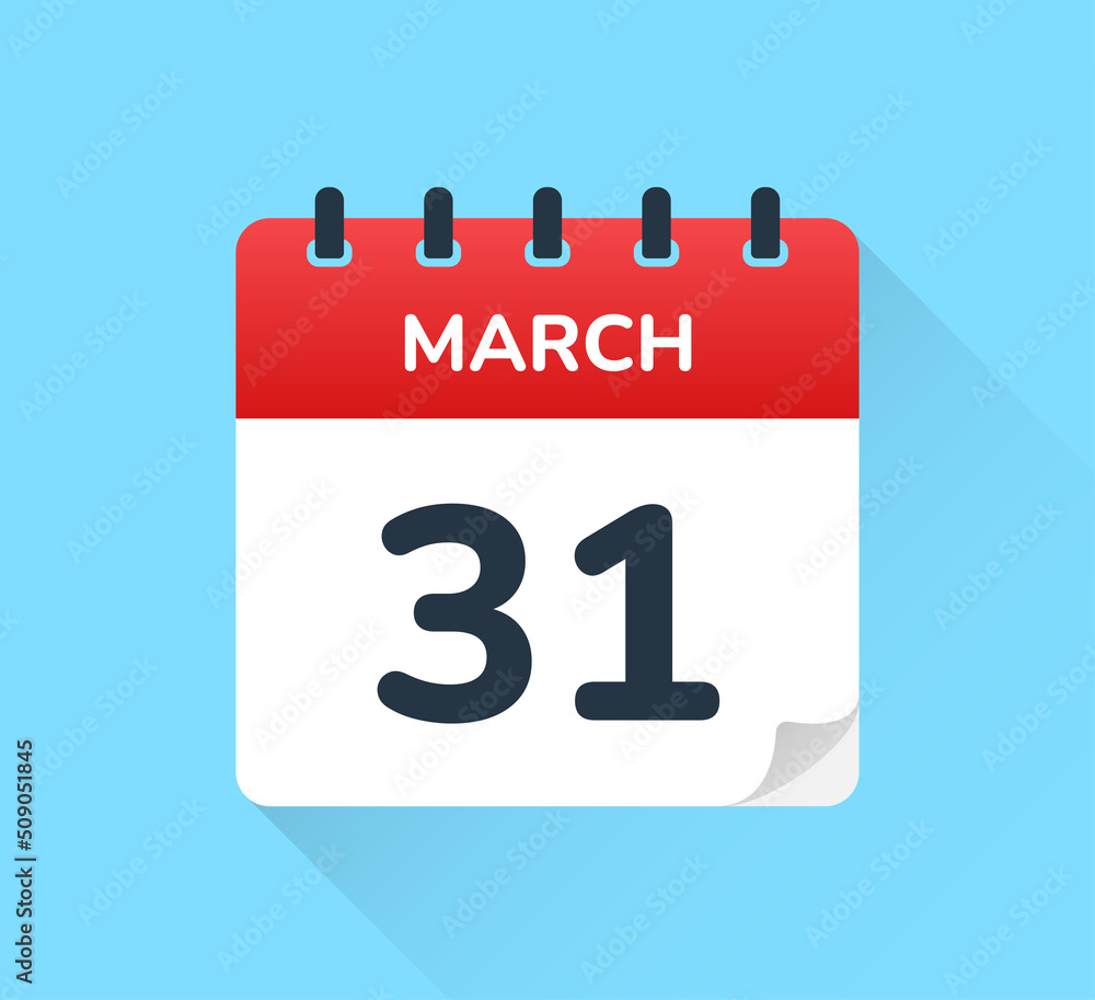 March 31 - Calendar date icon vector illustration March 31 - Calendar date icon vector illustration