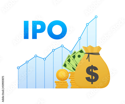 Vector IPO initial public offering concept in flat style - investment and strategy icons. Vector illustration