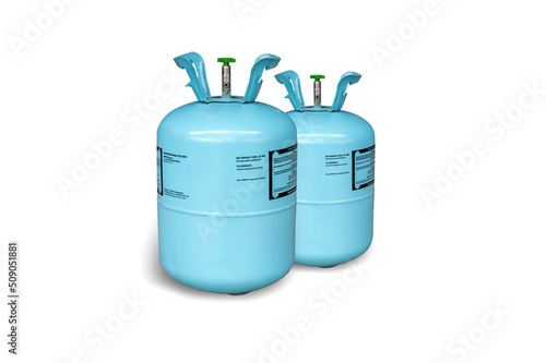 A tank of Refrigerant isolated on white background.R32 Refrigerant. R32 refrigerant is also known as difluoromethane and belongs to the HFC family of refrigerant. photo
