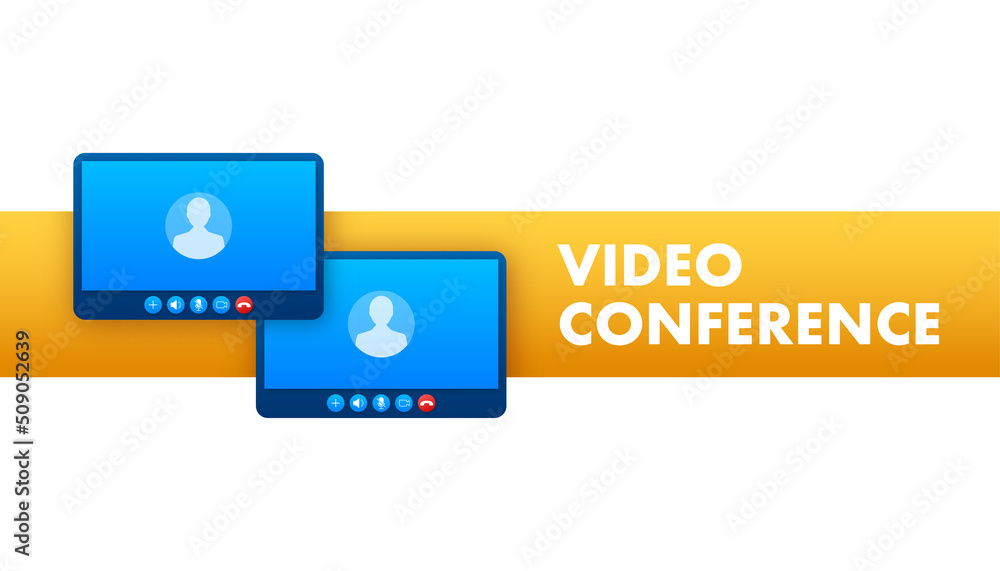 Video conference on laptop. Laptop with incoming call, man profile picture and accept decline buttons. Vector stock illustration Video conference on laptop. Laptop with incoming call, man profile picture and accept decline buttons. Vector stock illustration