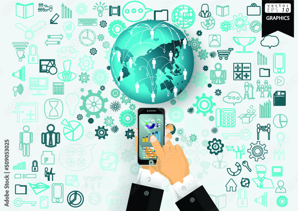 Illustration business.design modern  idea and concept think creativity. for brainstorm,Social network,success,plan,think,search,analyze,communicate, futuristic idea innovation technology.