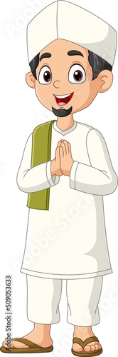 Cartoon muslim man greeting salaam