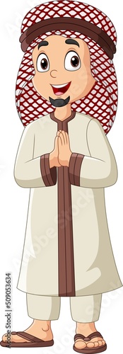 Cartoon saudi arab man greeting salaam
