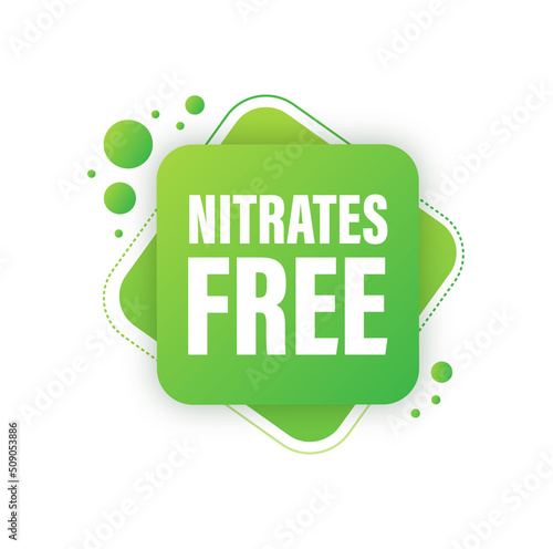 Nitrates free green symbol. Nitrate Forbidden. Nutrition Certified. Vector stock illustration.