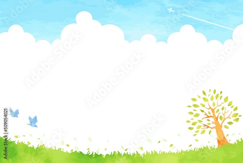 シンプルで優しい木と空の風景イラスト
