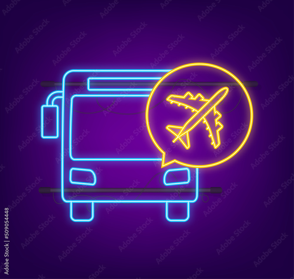 Transport from and to airport vector. Neon icon. Isolated vector illustration Transport from and to airport vector. Neon icon. Isolated vector illustration