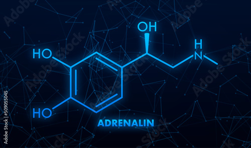 Adrenaline or adrenalin, epinephrine neurotransmitter molecule. Skeletal formula.Vector illustration