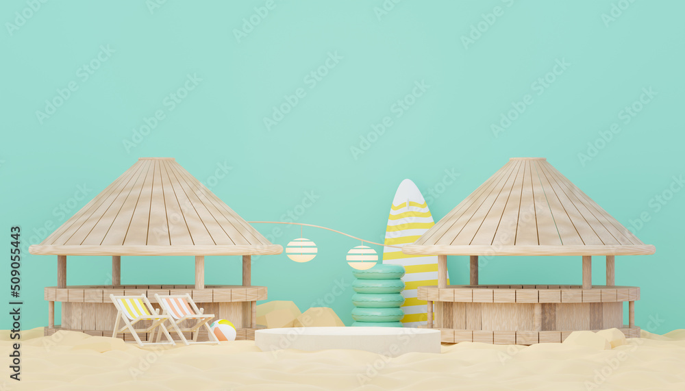 3d render minimal podium background for show and sales products. Hello Summer season scene design concept. Abstract Vacant pedestal for presentation and advertising. Beach Vacations in Summer. 3d render minimal podium background for show and sales products. Hello Summer season scene design concept. Abstract Vacant pedestal for presentation and advertising. Beach Vacations in Summer.