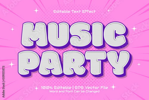 Editable text effect - Music Party Flat cartoon style