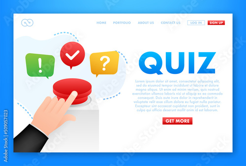 Quiz logo with speech bubble symbols, concept of questionnaire show sing, quiz button, question competition. Vector illustration
