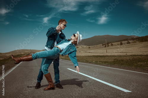 couple dancing on highway