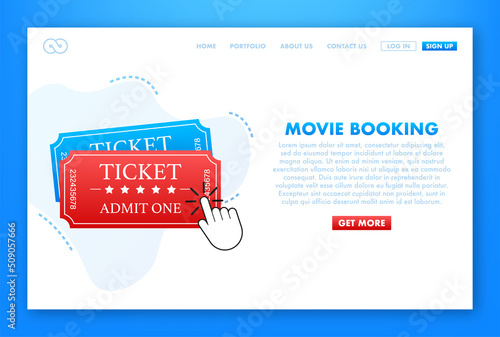 Get your ticket online. Cinema movie ticket online order concept. Vector illustration