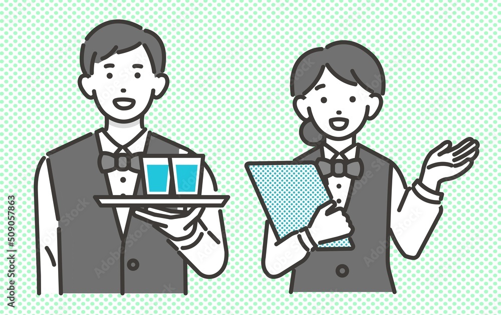 レストランのウェイター(店員)のベクターイラスト素材/飲食店/アルバイト レストランのウェイター(店員)のベクターイラスト素材/飲食店/アルバイト