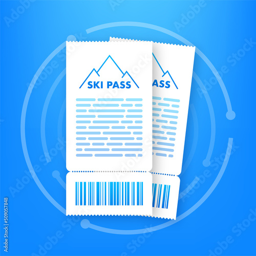 Ski-pass. ski lift ticket. Mountain background vector. Isolated flat vector illustration