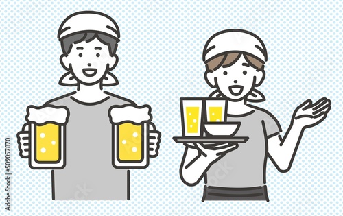 居酒屋やラーメン店の店員のベクターイラスト素材／飲食店／アルバイト
