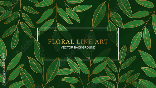 Luxury golden tropical plant line art vector background