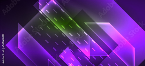 Background wallpaper neon glowing lines and geometric shapes. Dark wallpaper for concept of AI technology, blockchain, communication, 5G, science, business and technology