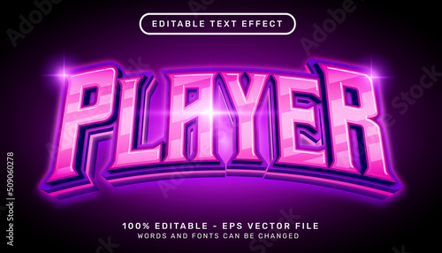 player 3d text effect with purple color and light effect