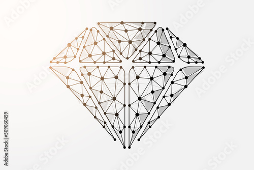 Diamond 3d low poly symbol with connected dots. Brilliant, gem, luxury design vector illustration. Jewelry polygonal wireframe