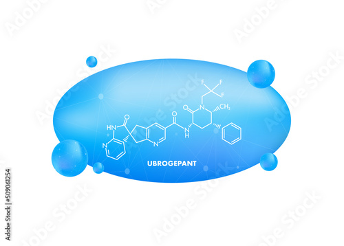 Ubrogepant migraine drug molecule. Skeletal formula. Vector illustration