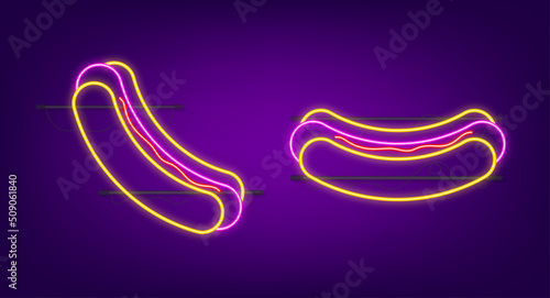 American banner. Vintage flat advertising with hot dog sign for banner design. Flat vector illustration neon