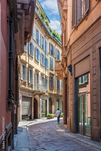 Street in the historic centre of Milan, Lombardy, italy