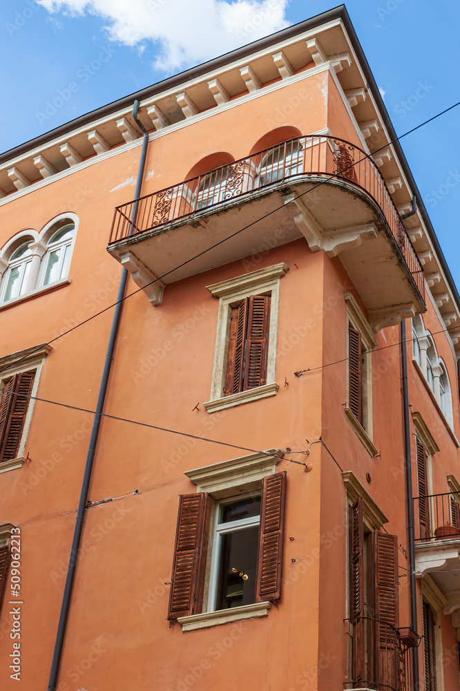 Facades of Old Houses in in Historic Center of Verona