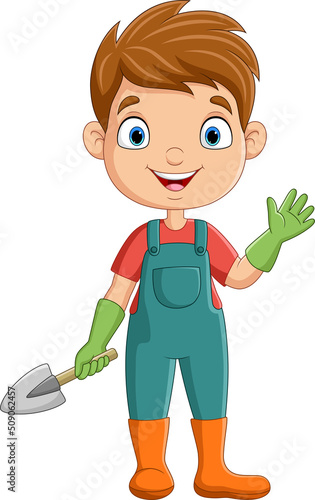 Cute little gardener holding a shovel