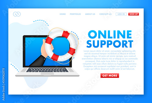 Customer service 24-7. Call center landing page. Online support center, assistance. Vector stock illustration