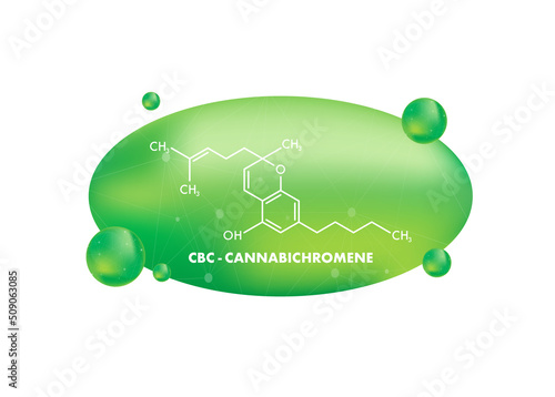 Cannabichromene formula. Cannabichromene or CBC cannabinoid molecule
