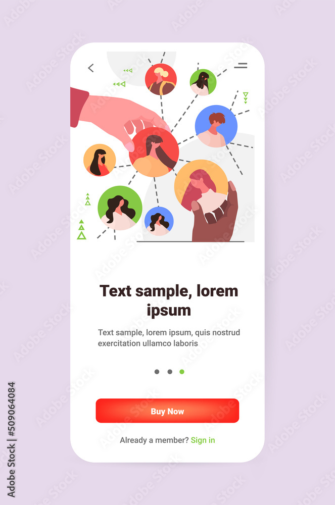 mix race people avatars on smartphone screen social media network online communication concept mix race people avatars on smartphone screen social media network online communication concept