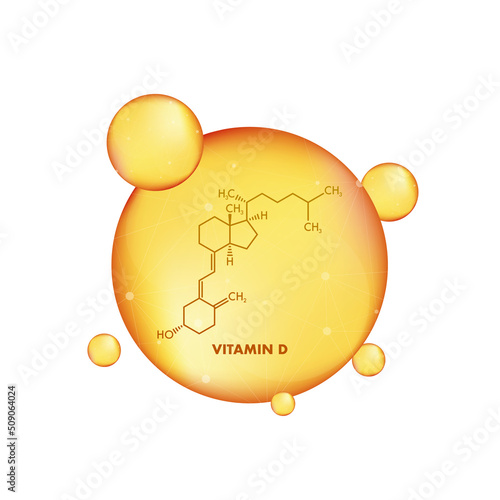 Green vitamin d formula on golden background. Vector 3d illustration