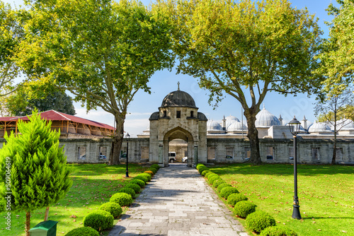 Gate to the green gardens of the Suleymaniye Mosque, Istanbul
